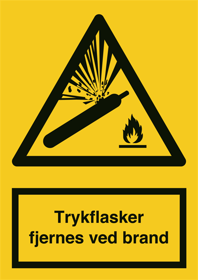 Advarselsskilt Trykflasker fjernes ved brand - Indvendig vinyl